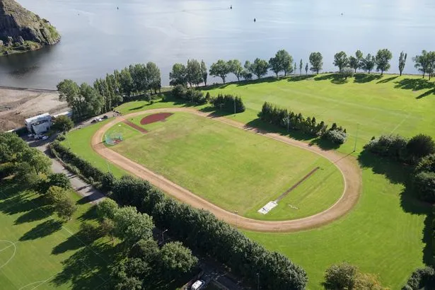 Birds eye view of Posties Park, overlooking River Clyde