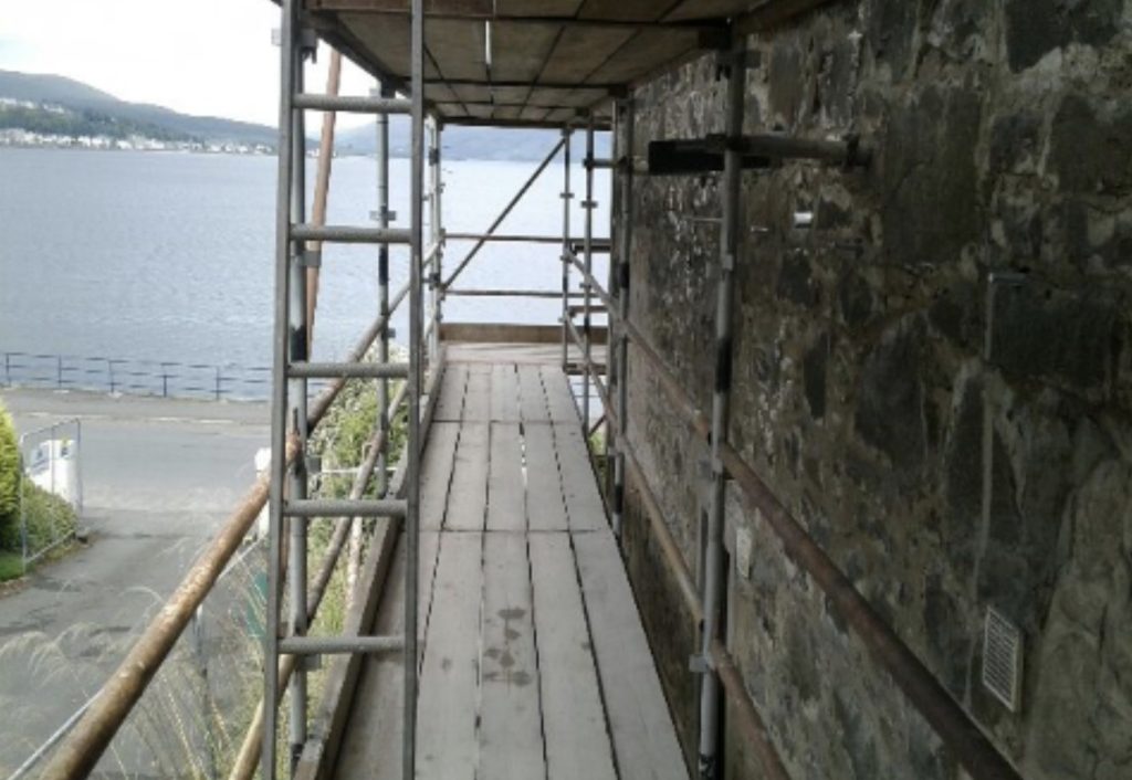 Scaffolding up on building at Stuart Street, Millport, Great Cumbrae
