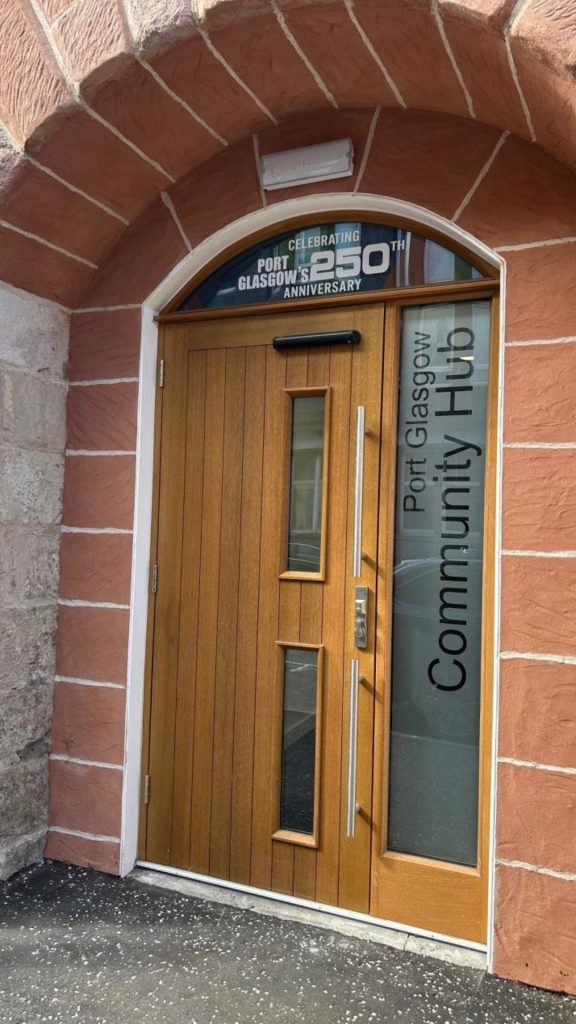 The front entrance of the newly restored King George VI Building in Port Glasgow